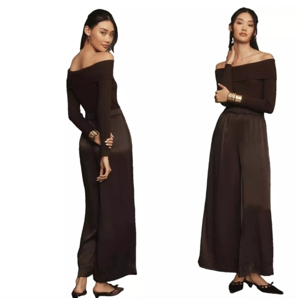 By Anthropologie Off The Shoulder Twofer Wide-leg Jumpsuit Size Small